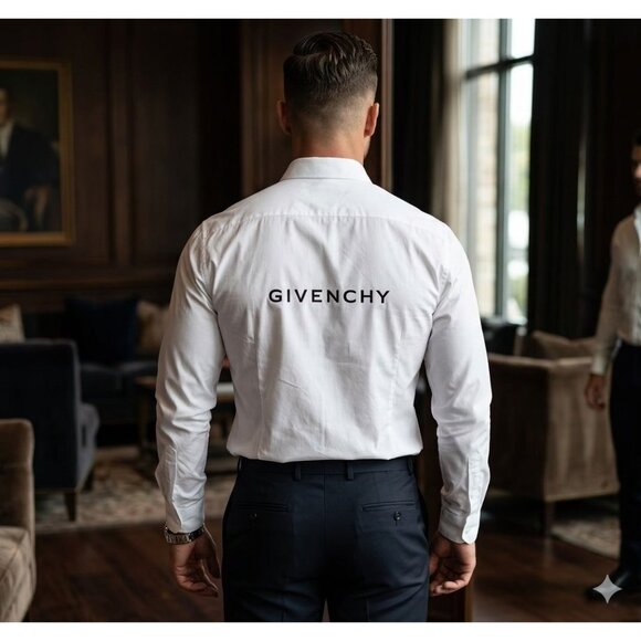 Givenchy Mens Classic Fit White Cotton Button-Up Shirt With Logo Design Made In - Picture 8 of 16